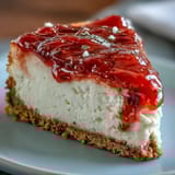 Freshly sliced Guava Cheesecake reveals a creamy texture and vibrant pink swirl on a rustic wooden table.