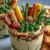Vibrant snack cups filled with creamy hummus and fresh veggie sticks, perfect for healthy on-the-go munching.