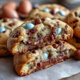 Cadbury Egg Cookie Bars with Pastel M&Ms: soft, chewy dessert bars filled with colorful Easter candy and chocolate chunks.