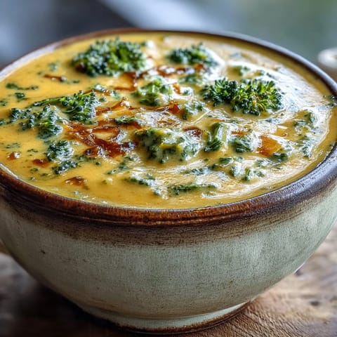 Golden roasted butternut squash and broccoli florets blended into a creamy, vibrant orange cheddar soup.