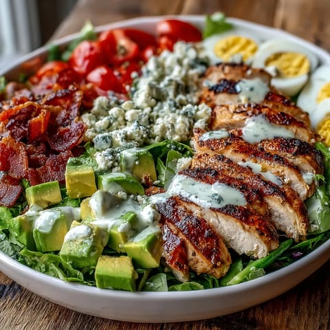 Freshly grilled chicken and crispy bacon top this vibrant Cobb Salad Bowl with creamy avocado and blue cheese.