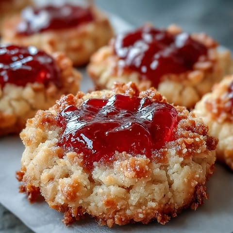 A platter of freshly baked Guava Jam Thumbprint Cookies is served with strong coffee, highlighting the soft, buttery texture.