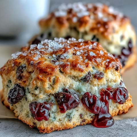 Golden Blueberry Lemon Sourdough Scones with juicy berries and citrus zest, fresh from the oven and ready to serve.