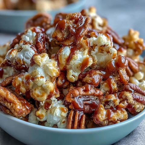 Golden caramel-coated popcorn and roasted peanuts in a crunchy, shareable snack mix for movie nights or tailgates.  