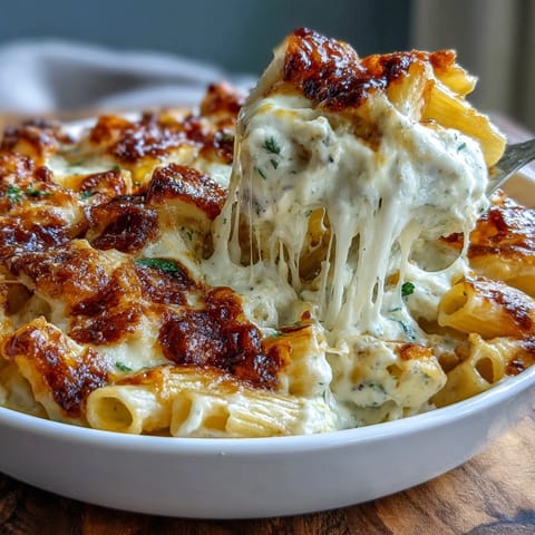 One-Pot Cheesy Pasta Bake with golden melted mozzarella and bubbling tomato sauce, perfect for a cozy family dinner.