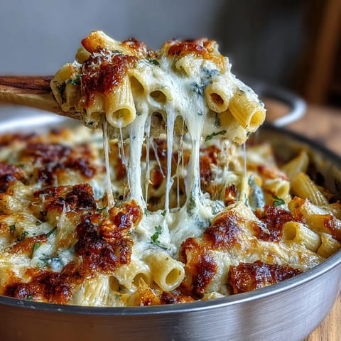 A bubbling One-Pot Cheesy Pasta Bake featuring gooey cheddar, tender pasta, and savory herbs, baked to golden perfection.