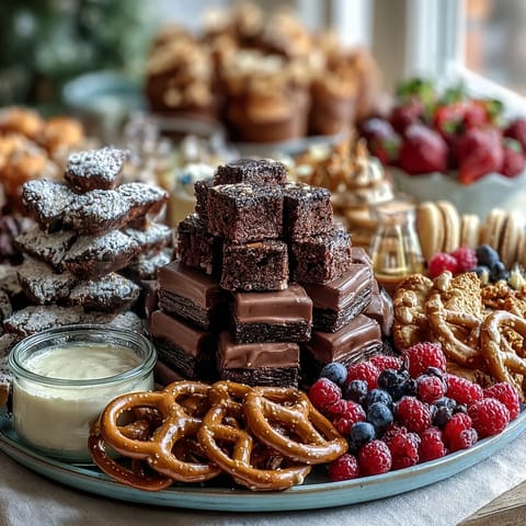 Celebrate with a vibrant dessert board featuring assorted mini treats, macarons, and fruit for a sweet grad party display.