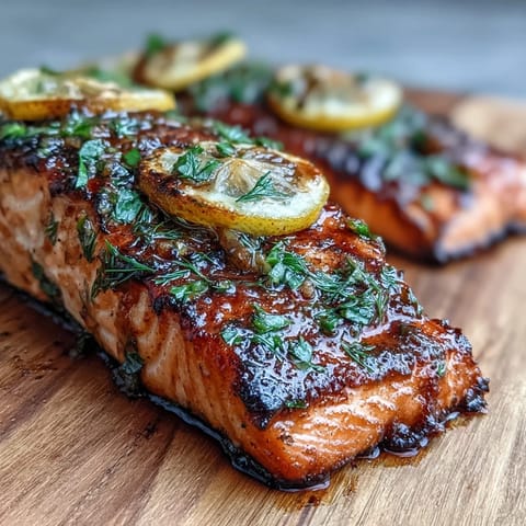 Cedar Plank Salmon with Lemon Dill, grilled to perfection and infused with aromatic citrus and herbs.