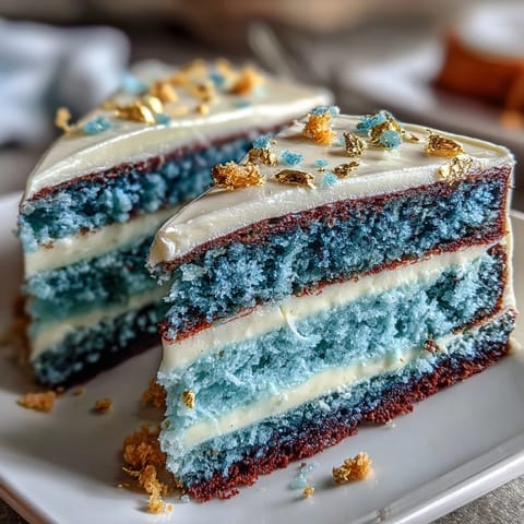 Dark blue and gold ombre layer cake with smooth buttercream and shimmering gold leaf accents, perfect for graduation celebrations.