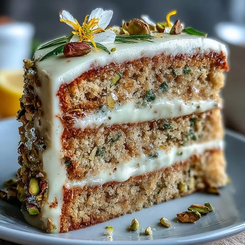 Bright Spring Birthday Lemon Pistachio Cake ready for slicing.