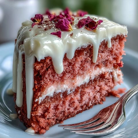 Elegant Rosé Velvet Cake, a beautiful pink confection adorned with shimmering gold drip.