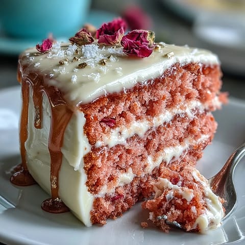 Bridal Shower Rosé Velvet Cake: pale pink layers with luscious cream cheese frosting.