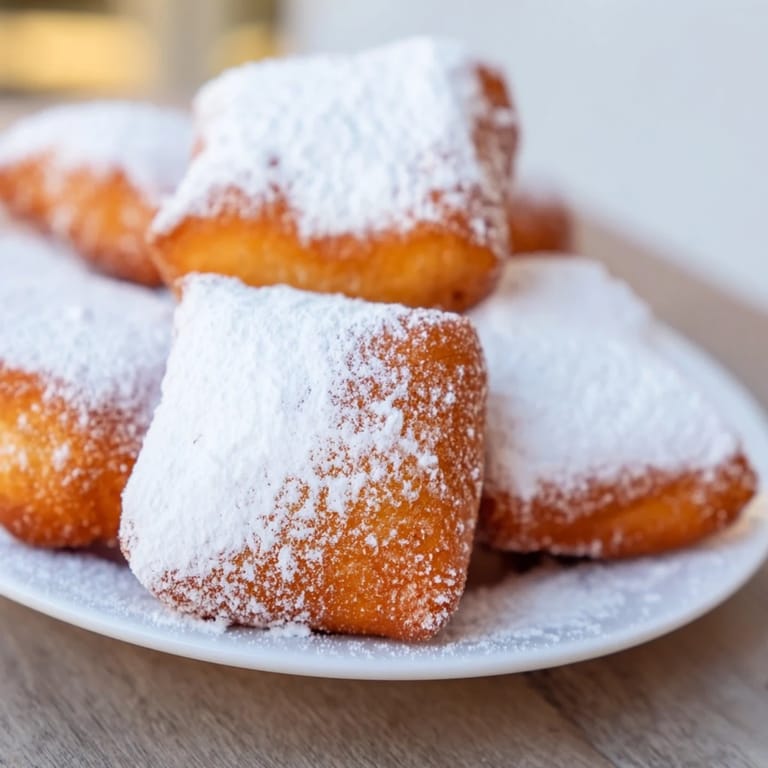 Fluffy, pillowy beignets, deep-fried until golden, a classic New Orleans dessert for sharing.