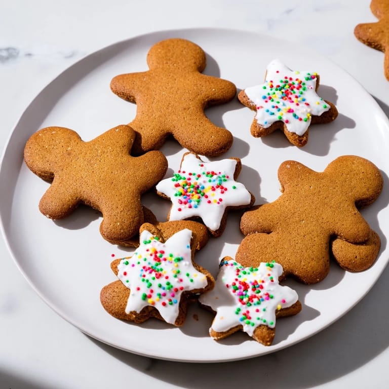 Beautifully decorated gingerbread cookies, with a soft, spiced inside ready for holiday enjoyment.