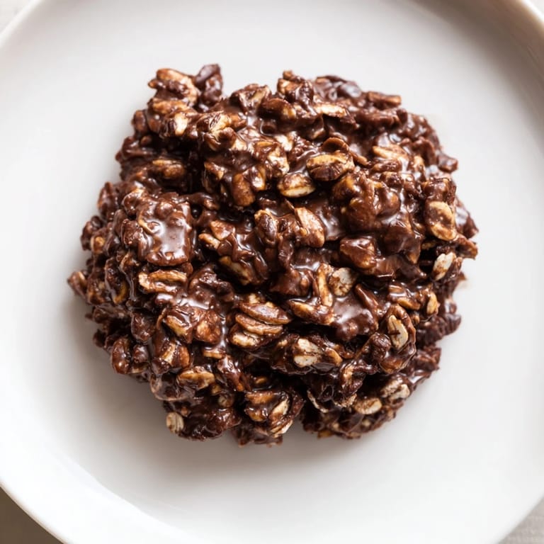 A close-up of delicious no-bake chocolate oatmeal drop cookies, ready to eat and easily enjoyed.
