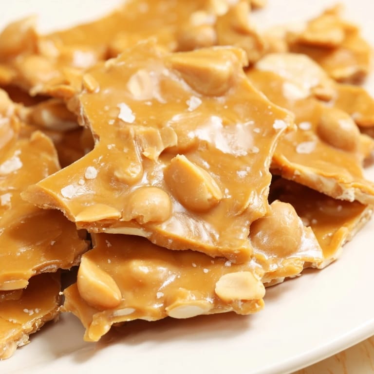 Thin sheets of crunchy peanut brittle, a homemade confectionery treat with a buttery finish.