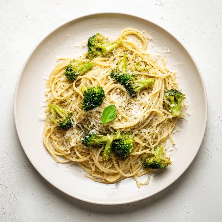 Steaming One-Pot Lemon Broccoli Pasta with tender broccoli florets and a silky garlic sauce in a rustic pan. 