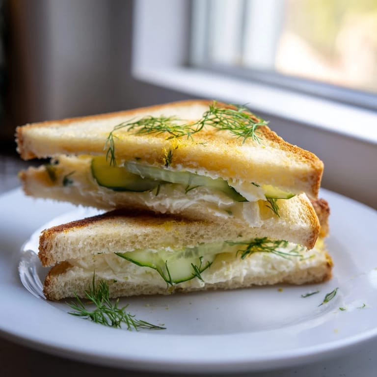 Toasted sourdough sandwiches with tangy whipped feta and cream cheese filling, served warm with bright spring flavors.