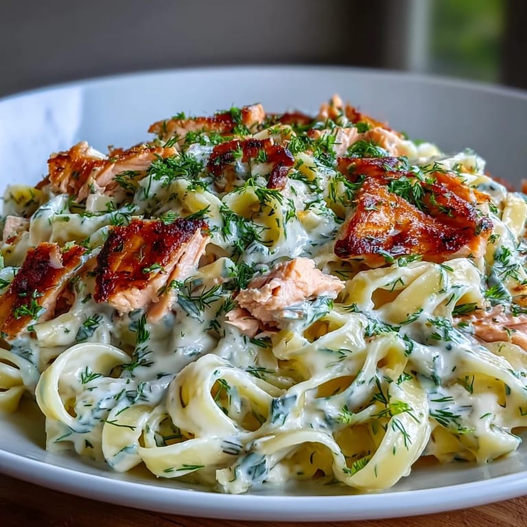Savor The Best Creamy Salmon Pasta, glistening with a velvety lemon dill sauce.