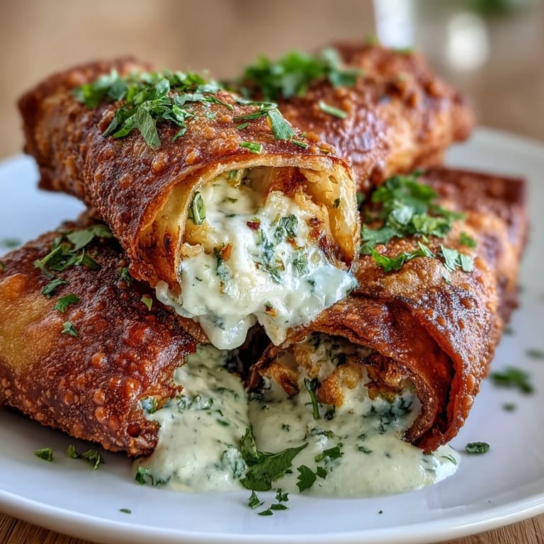 Sizzling, golden-fried mini chicken chimis overflowing with seasoned chicken filling and creamy jalapeño dip on a plate.