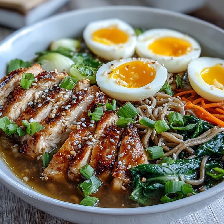 Steaming Healthy Miso Chicken Noodle Bowls served with scallions and chili oil, perfect for a comforting weeknight dinner.