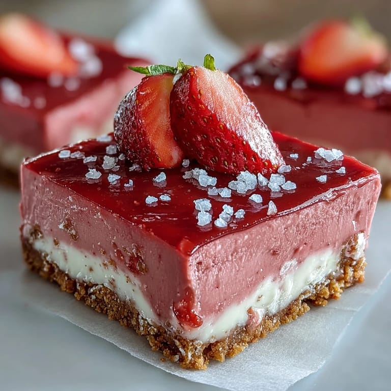 Easy No-Bake Strawberry Fudge Squares served on a plate with a glass of milk.