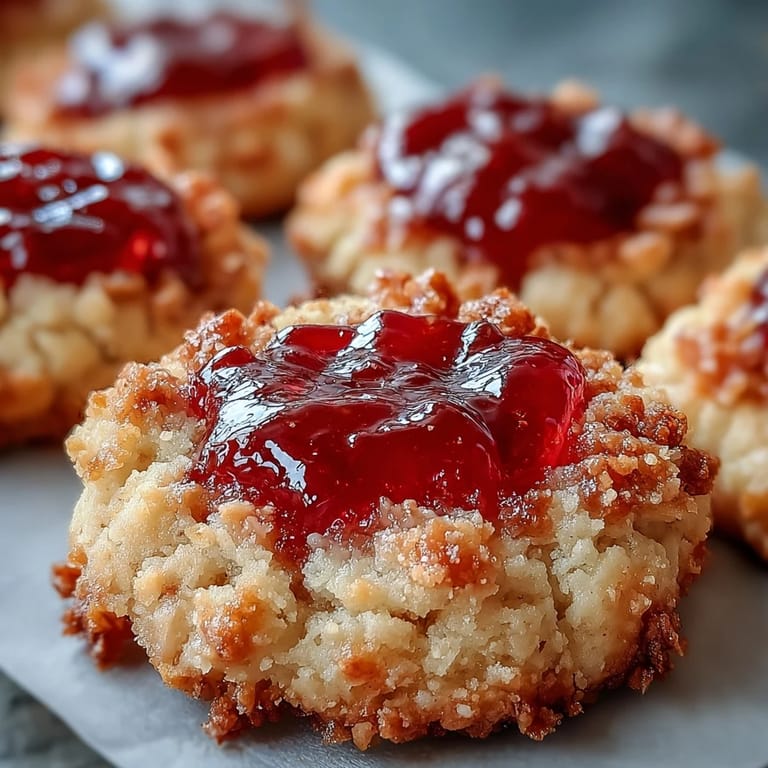 A platter of freshly baked Guava Jam Thumbprint Cookies is served with strong coffee, highlighting the soft, buttery texture.
