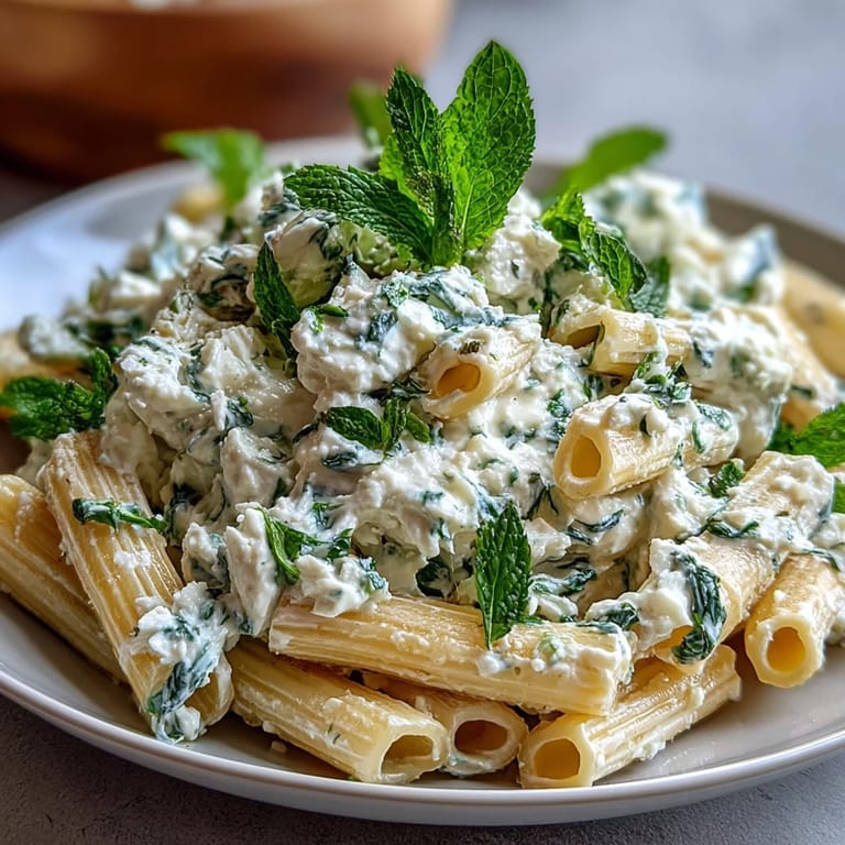 Fresh pea and ricotta pasta with mint, tossed in a light sauce and finished with lemon zest and black pepper.