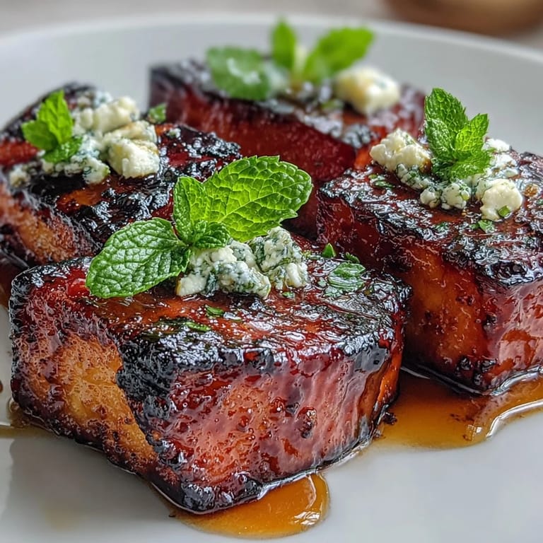 A vibrant Mediterranean-inspired salad of smoky grilled watermelon, crumbled feta, and torn mint, perfect for warm-weather gatherings.
