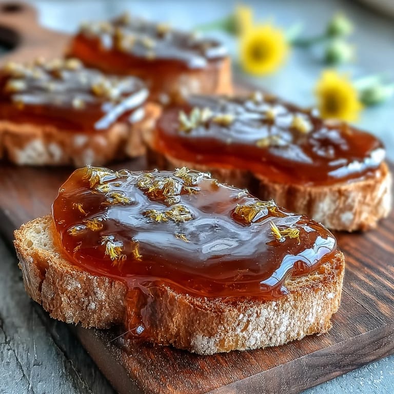 Dandelion jelly shines with bright yellow petals, offering a subtle honey flavor perfect for morning toast or elegant desserts.