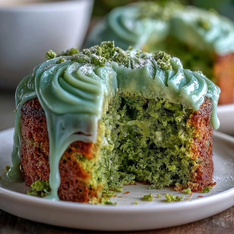 Vibrant green mini matcha birthday cake, showcasing a delicate vanilla frosting and sprinkle topping.