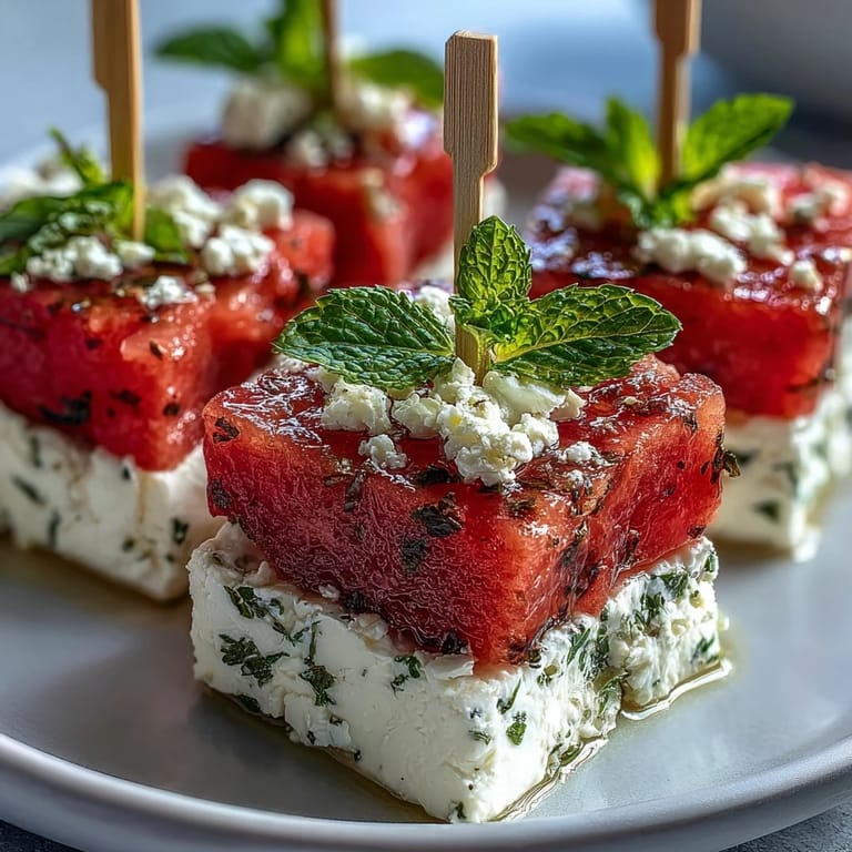 Juicy watermelon feta bites with garden mint, delightful for any party spread.