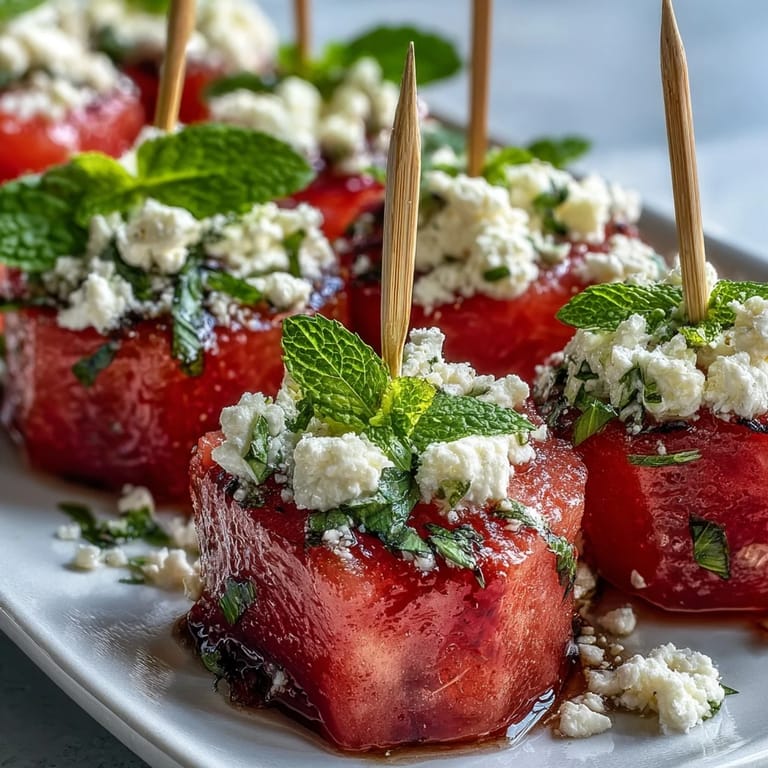 Colorful watermelon feta bites, a classic easy appetizer, ready to be enjoyed.