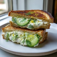 Golden-brown grilled cheese sandwiches with creamy whipped feta, fresh dill, and lemon zest on toasted sourdough slices.