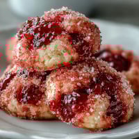 Golden-brown Soft Chewy Raspberry Sugar Cookies on a cooling rack, sparkly sugar crust catching the light, with fresh raspberries nearby.