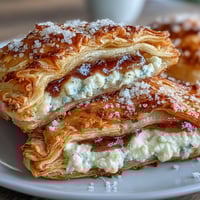 Golden, flaky guava and cream cheese pastelitos on a plate, ready to serve with Cuban coffee.