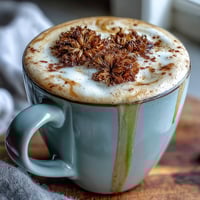 Creamy dandelion tea latte with oat milk and honey, a cozy caffeine-free drink with a soothing, slightly nutty flavor and delicate foam on top.