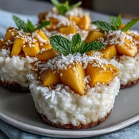 Golden coconut mango sticky rice cups, a sweet Thai dessert perfect for sharing.